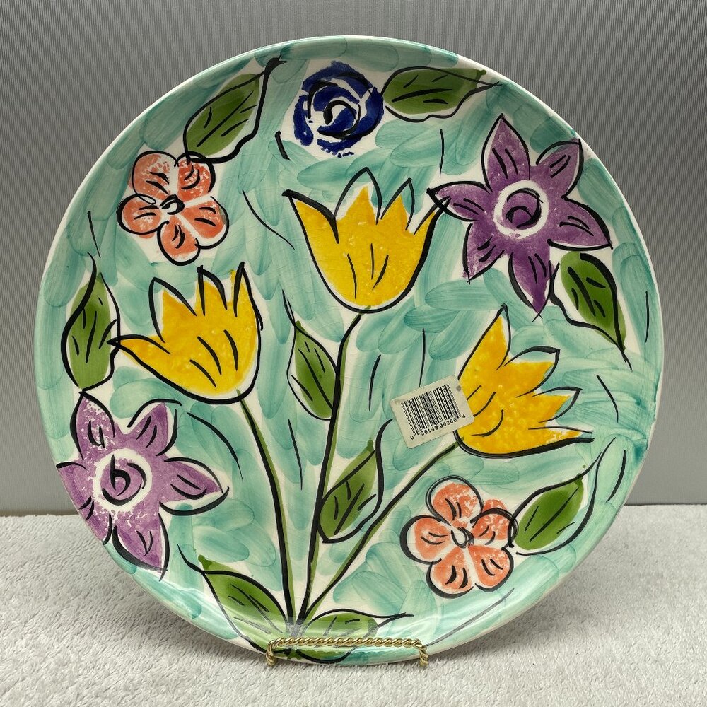 NWT Strata Group Giverney Green Floral 11" Dinner Plate, Hand-Painted Portugal